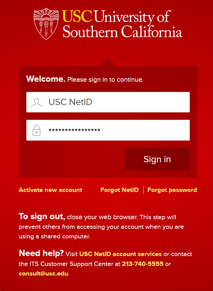 Enter USC SSO username and password