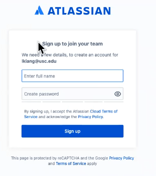 Atlassian Sign up page